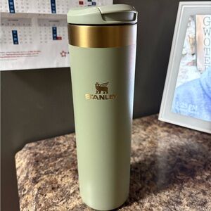 Stanley Sage Green Travel Tumbler with Gold Accent